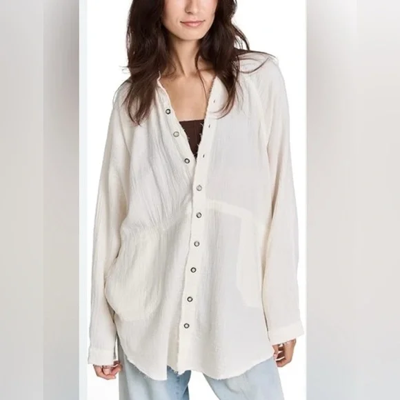 We The Free Womens Daydream White Cotton Tunic Button-Down Top Shirt NWT Small - Picture 5 of 17